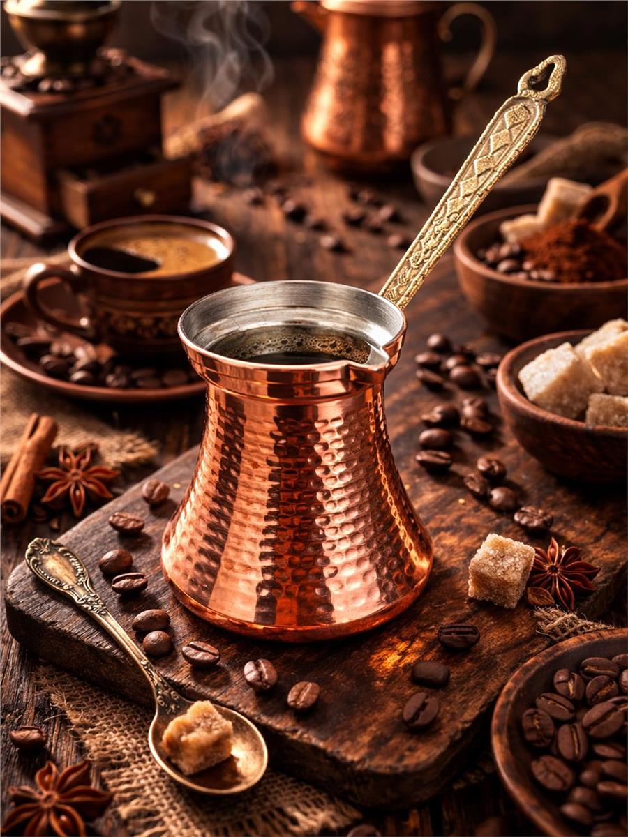 El Yapımı Bakır Cezve 4 Fincan