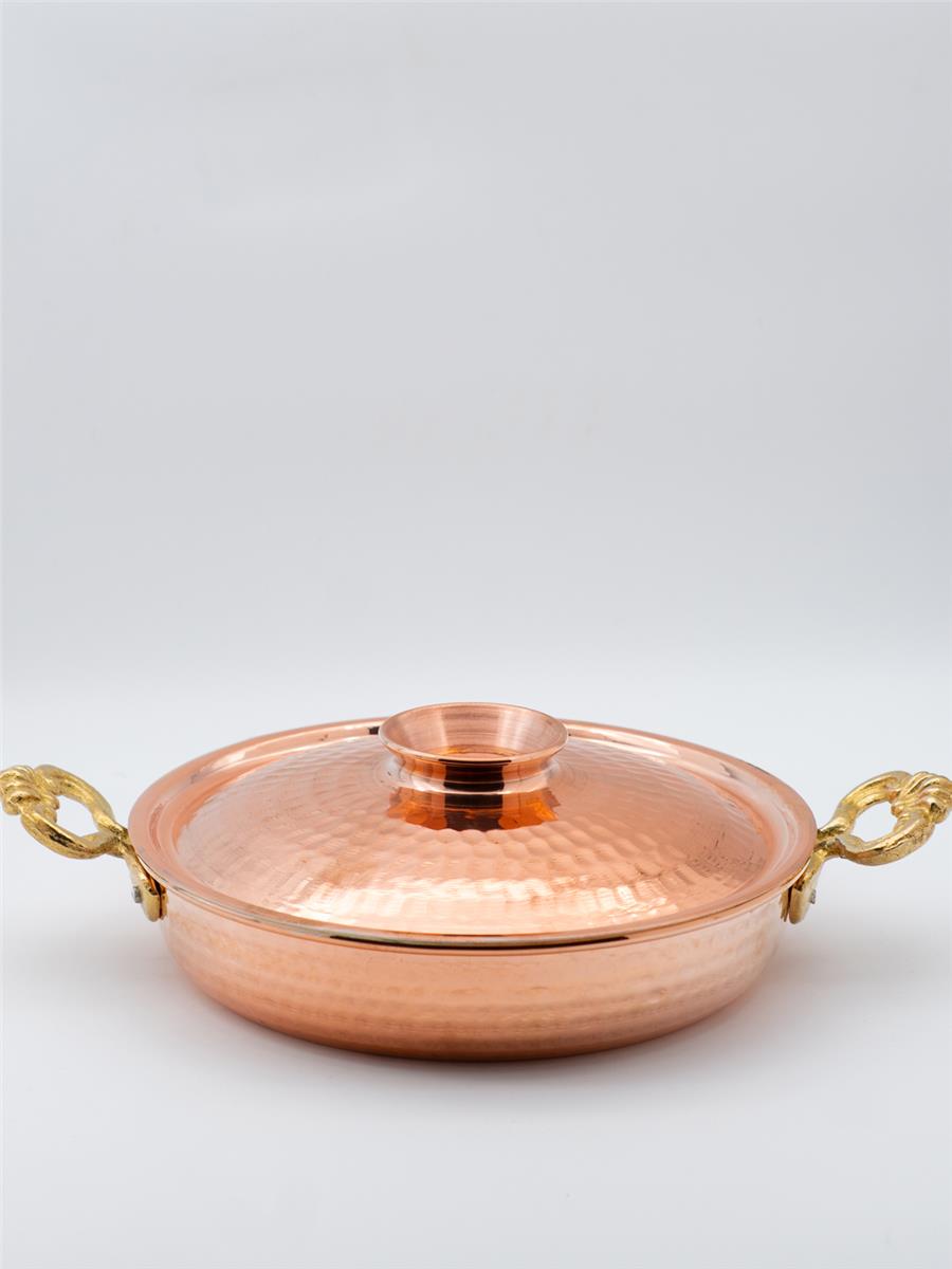 El Yapımı Bakır Yumurta Tavası Kapaklı 24 Cm