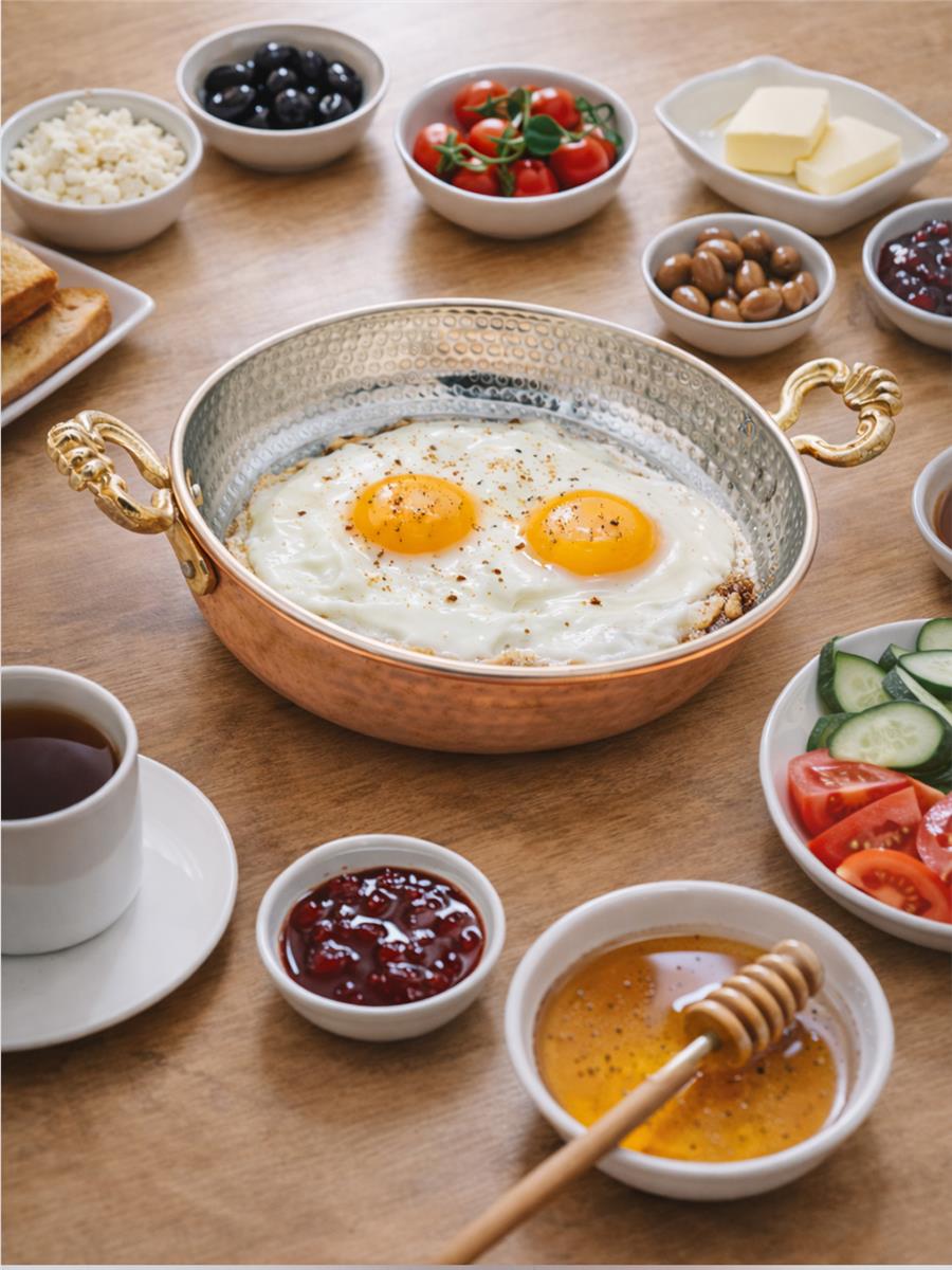El Yapımı Bakır Yumurta Tavası Kapaklı 24 Cm