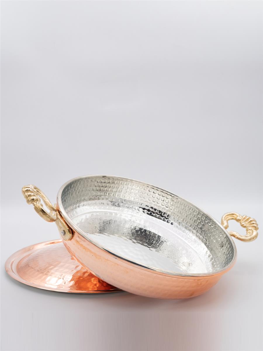 El Yapımı Bakır Yumurta Tavası Kapaklı 24 Cm