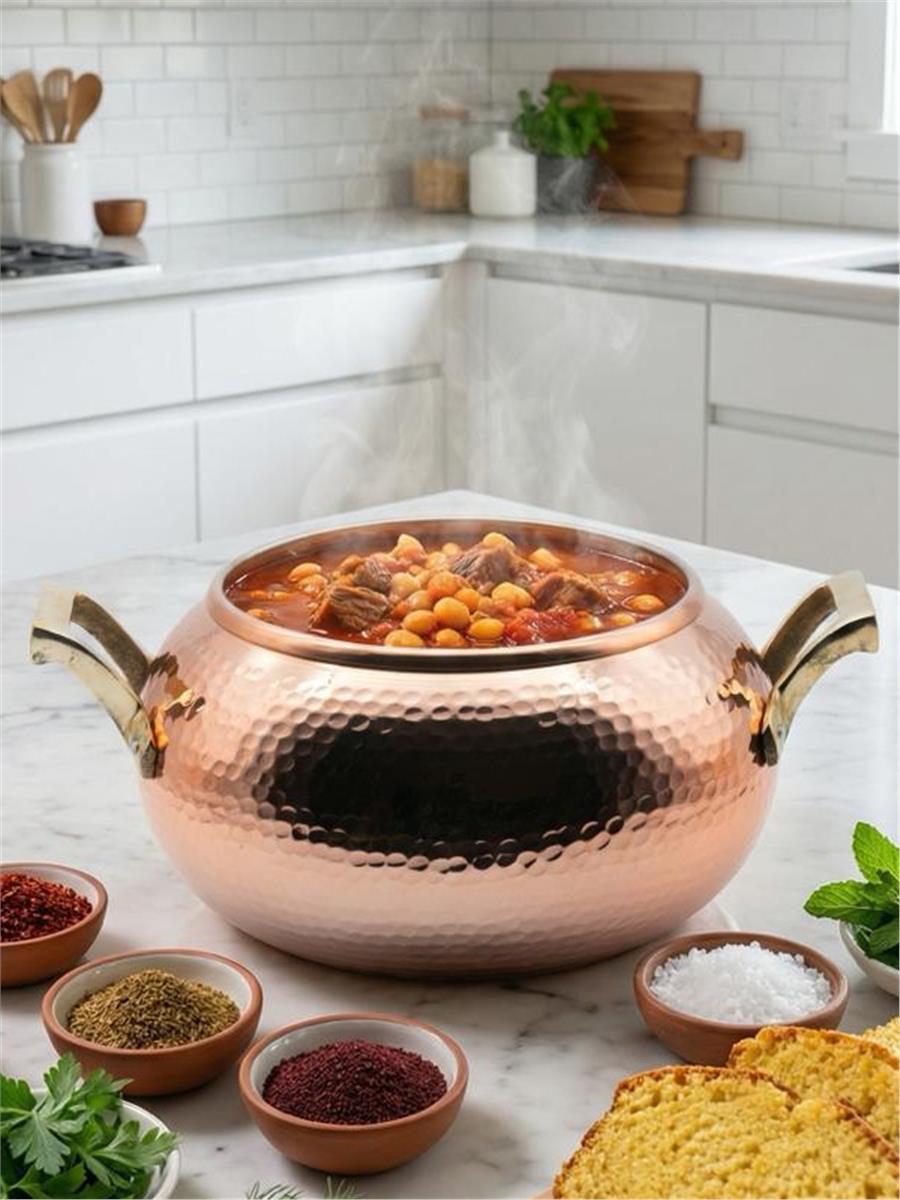 El Yapımı Kalın Bakır Güveç Tenceresi 23 cm