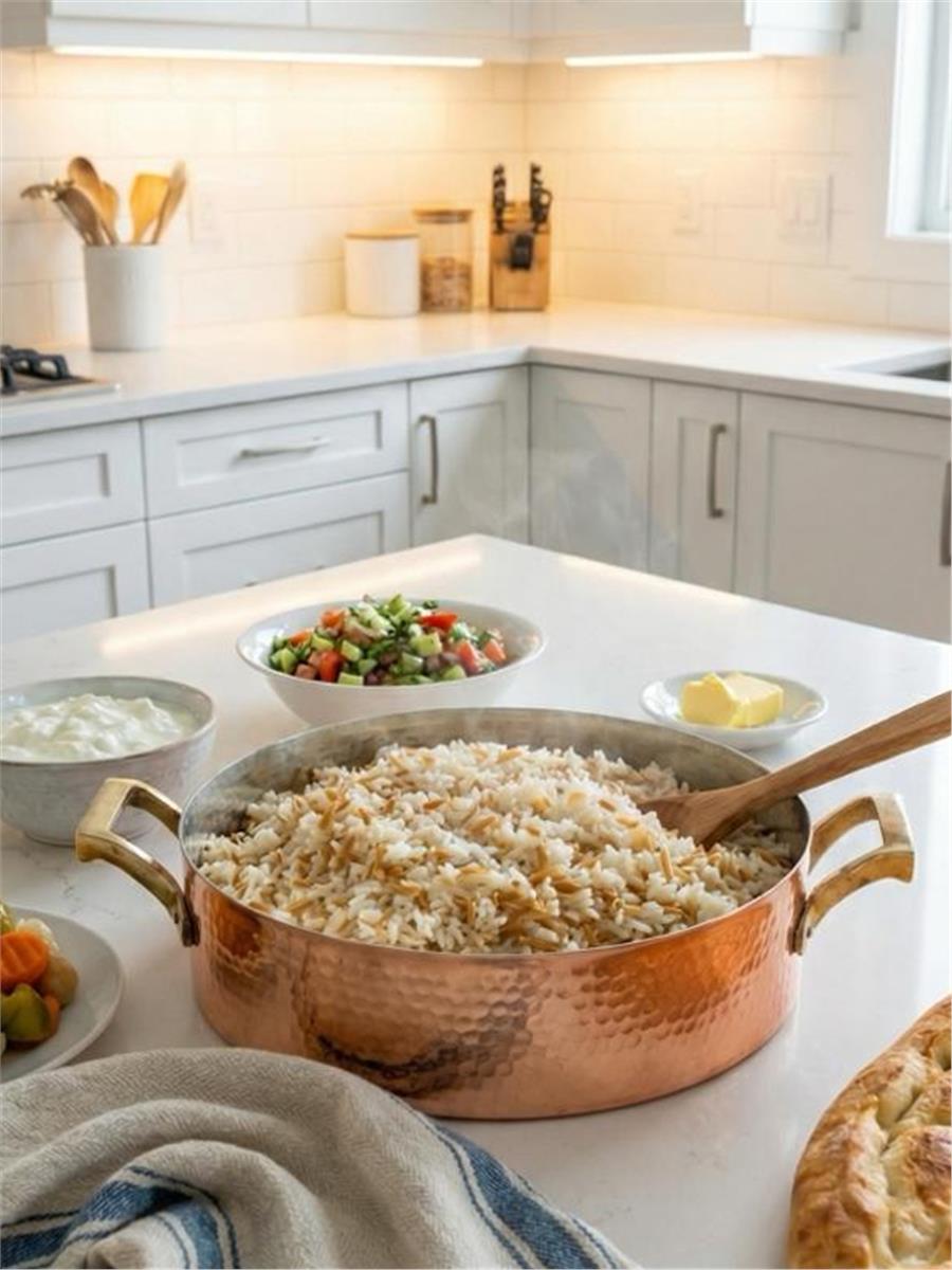 El Yapımı Kalın Bakır Pilavlık Tencere 24 cm