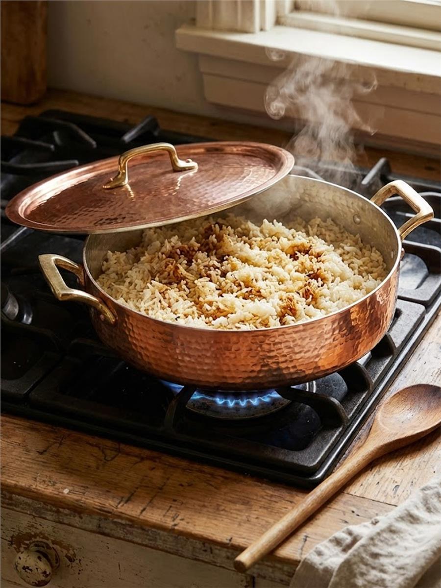 El Yapımı Kalın Bakır Pilavlık Tencere 20 cm