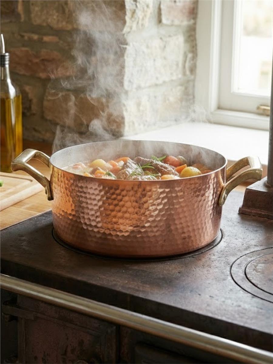 El Yapımı Kalın Dik Bakır Yemek Tenceresi 24 cm