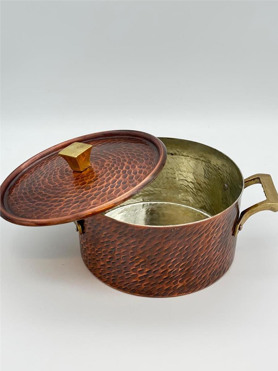 Eskitme Kalın Dik Bakır Yemek Tenceresi 20 cm