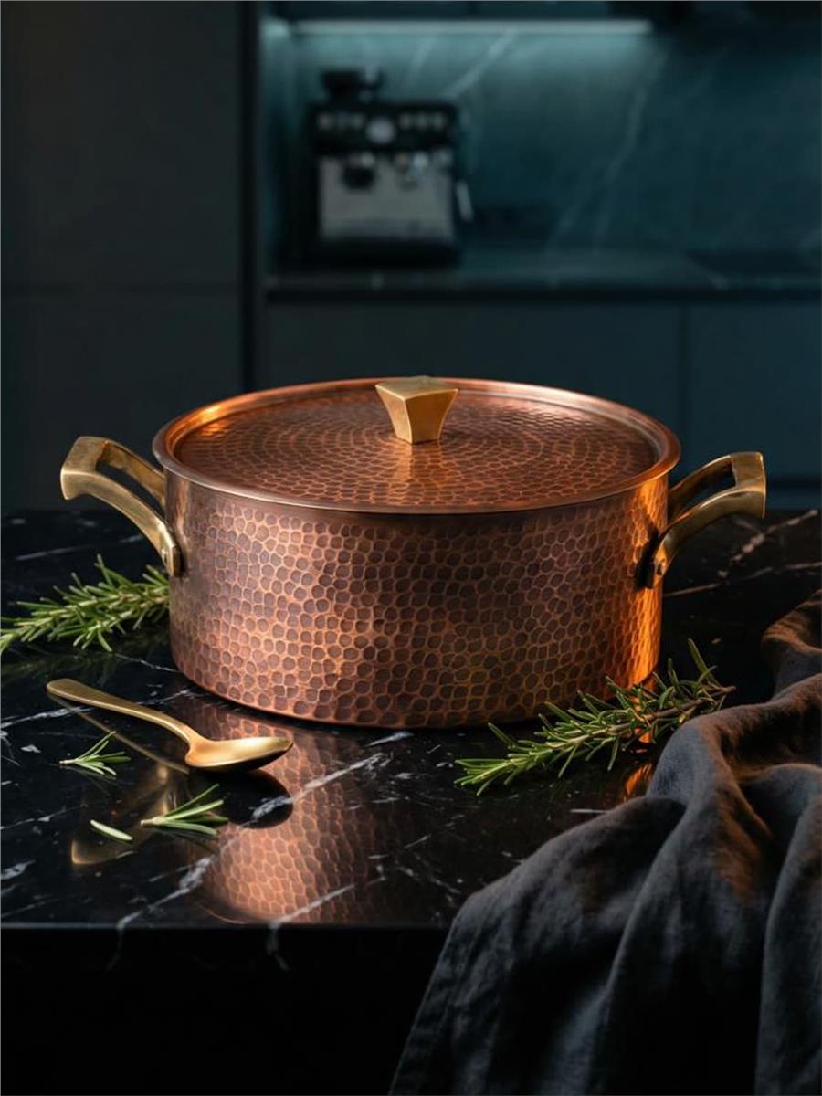 Eskitme Kalın Dik Bakır Yemek Tenceresi 18 cm