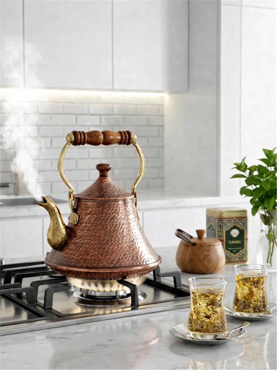 Eskitme El Yapımı Bakır Bitki Çayı Demliği
