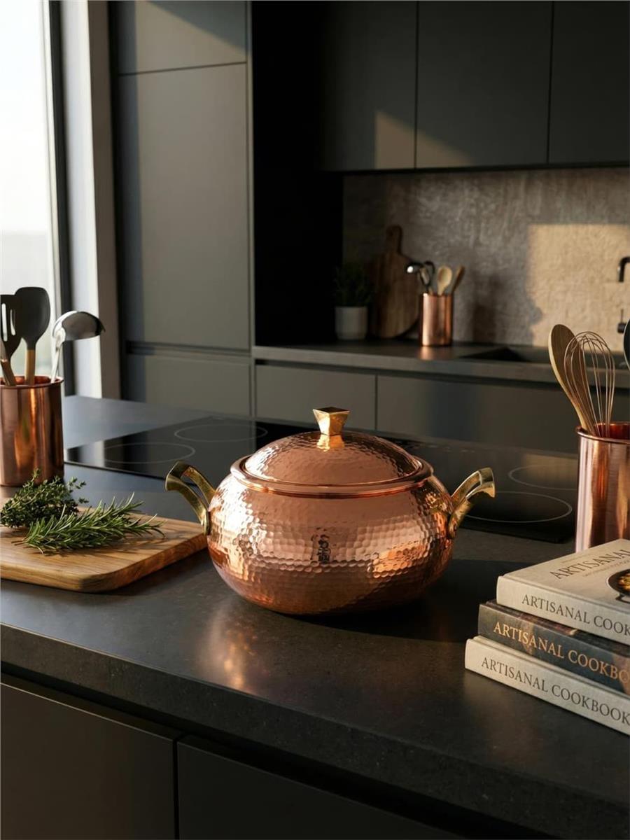 El Yapımı Kalın Bakır Güveç Tenceresi 20 cm