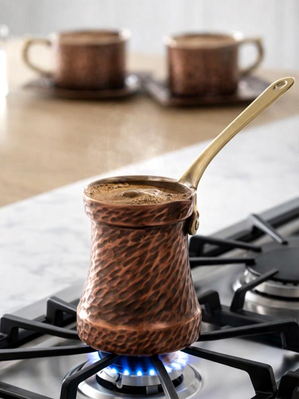 Premium El Yapımı Eskitme Bakır Cezve 9,5CM