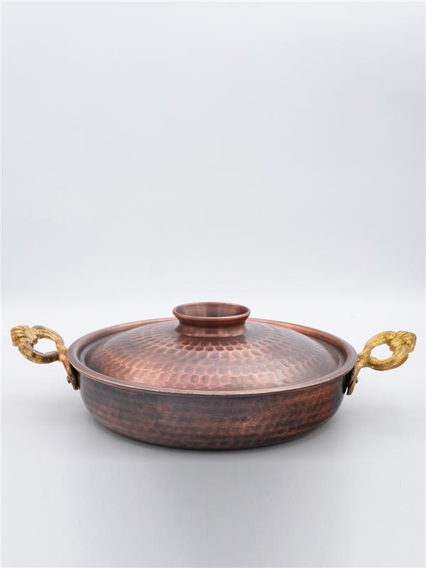 Eskitme El Yapımı Bakır Yumurta Tavası Kapaklı 20 Cm