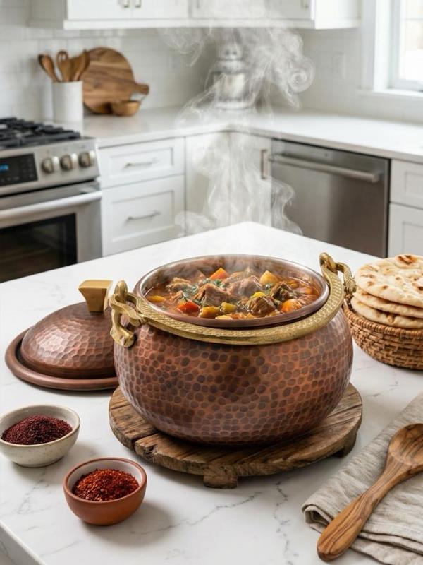 Eskitme  Kalın Bakır Güveç Tenceresi 20 cm