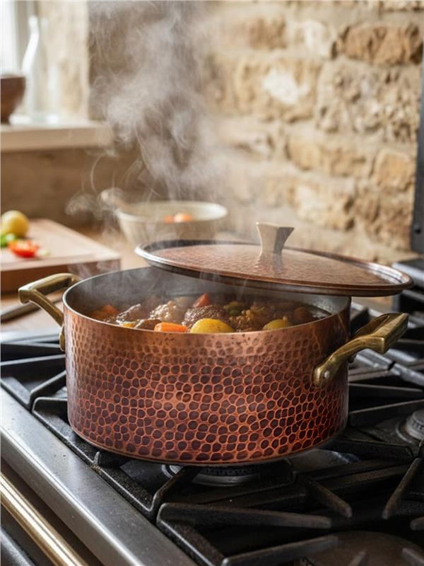 Eskitme Kalın Dik Bakır Yemek Tenceresi 24 cm