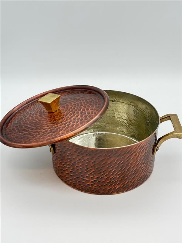 Eskitme Kalın Dik Bakır Yemek Tenceresi 18 cm