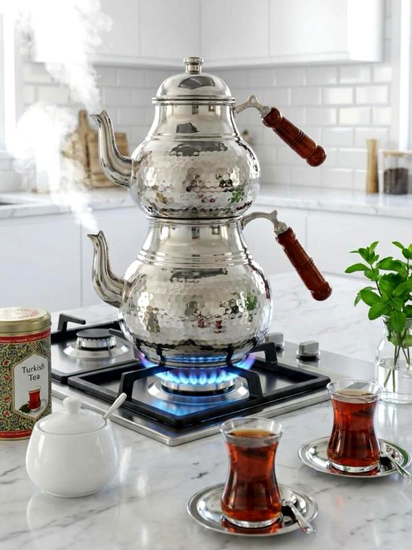 El Yapımı Klasik Bakır Çaydanlık