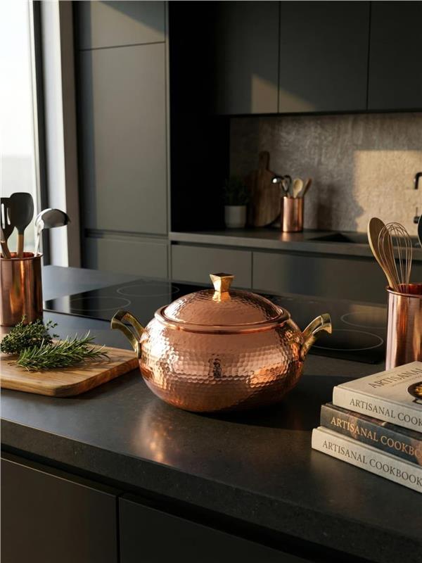 El Yapımı Kalın Bakır Güveç Tenceresi 20 cm